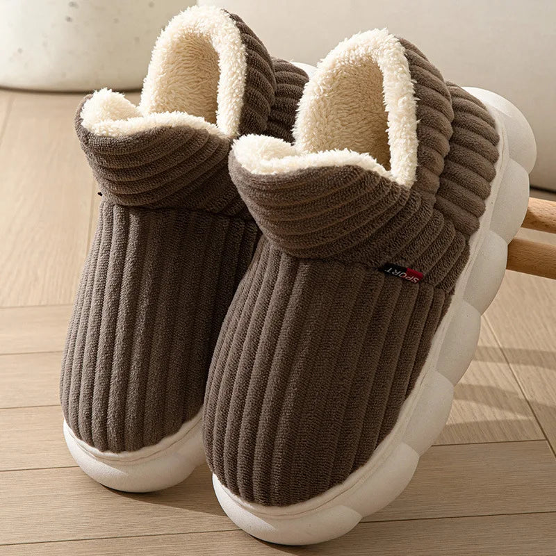 Unisex Winter Home Warm Slippers Plush Women Indoor Fur Slides High Top Concise outside Waterproof Slippers Shoes Men Boots